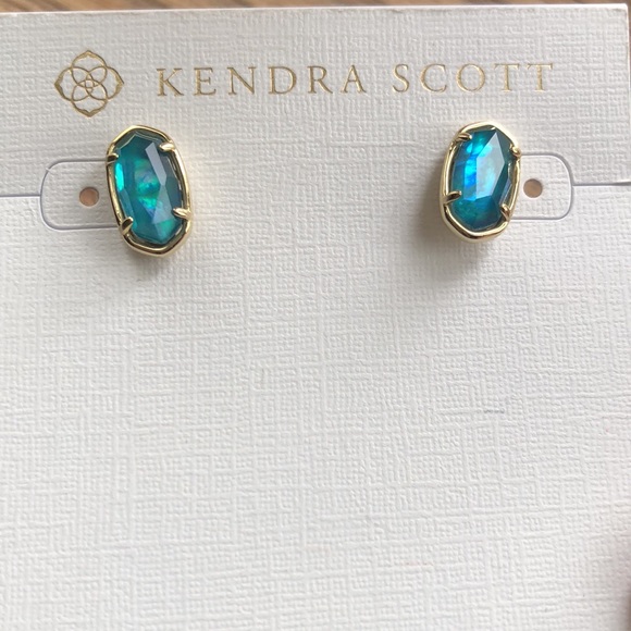 Kendra Scott Grayson Gold Plated Over Brass Stud Earrings With Teal Abalone NWT - Picture 4 of 14